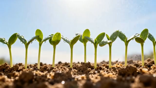  阳光下带水珠的幼苗特写181#横屏 	 -