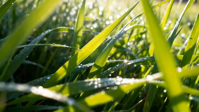  阳光下带露珠的绿色草地686#横屏 	 