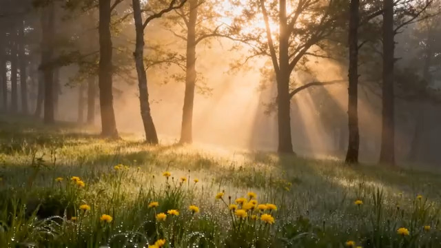  阳光照射下的森林风景589#横屏 	 