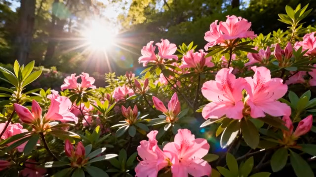  阳光下盛开的粉色杜鹃花1110#横屏 	 