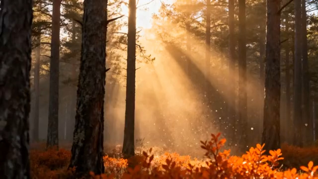  阳光照耀下的森林风景3075#横屏 	 -