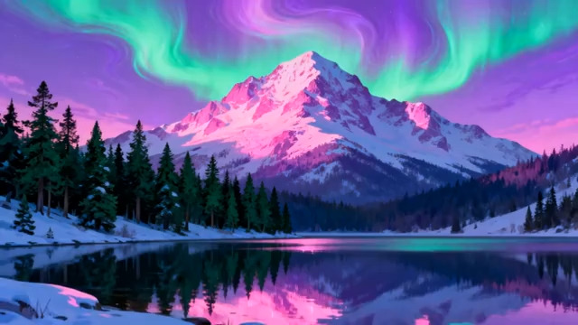  雪山极光自然风光2955#横屏 	 