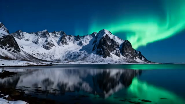  雪山湖面极光夜景2344#横屏 	 -