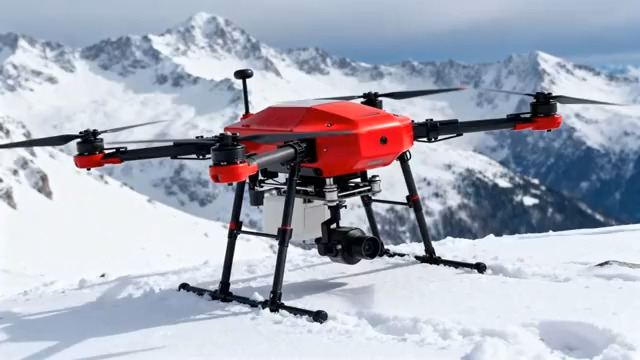  雪山前的红色无人机2122#横屏 	 