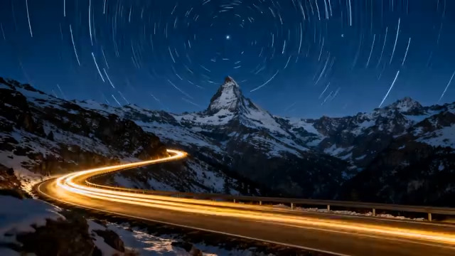  雪山公路星轨夜景922#横屏 	 