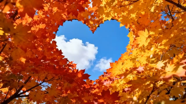  心形枫叶框景蓝天白云1160#横屏 	 