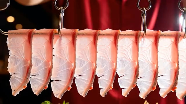  悬挂展示的新鲜肉片食材2972#横屏 	 