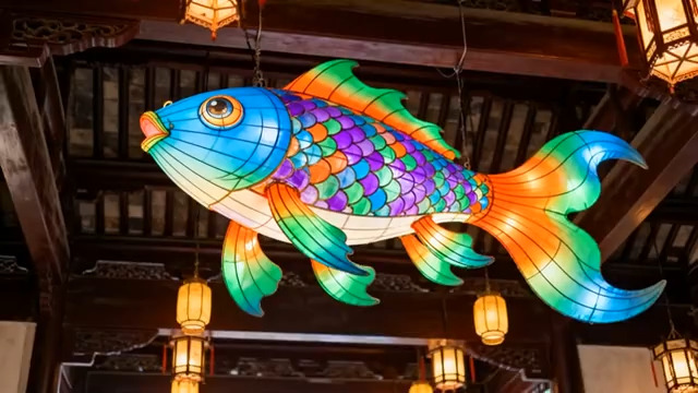  悬挂的彩色鱼形花灯325#横屏 	 - 