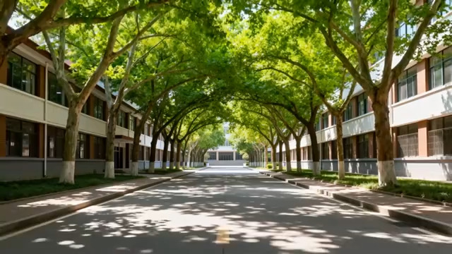  校园林荫道与行人画面410#横屏 	 