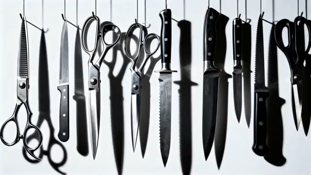  悬挂的剪刀和刀具素材1153#横屏 	 