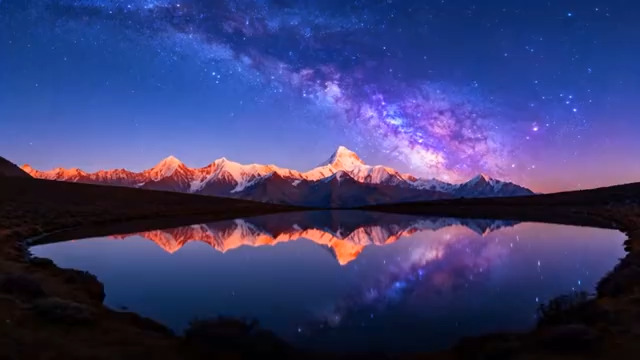  星空下雪山湖泊全景2222#横屏 	 