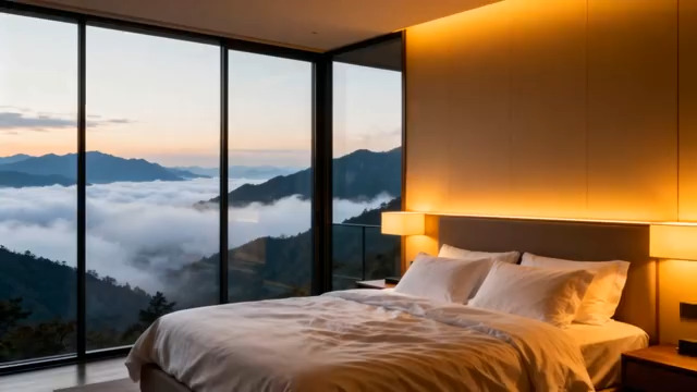  现代卧室窗外云海山景903#横屏 	 -