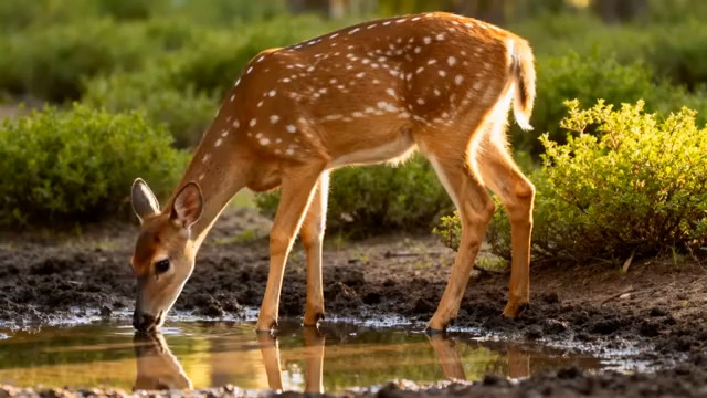  小鹿森林中低头饮水素材1910#横屏 	 