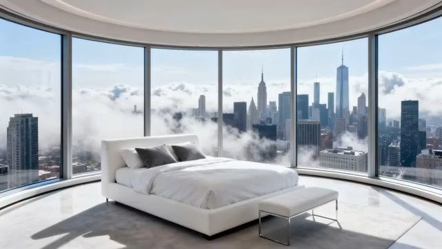  现代卧室城市景观全景1593#横屏 	 