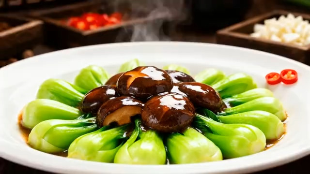  香菇青菜中式菜肴特写1438#横屏 	 -