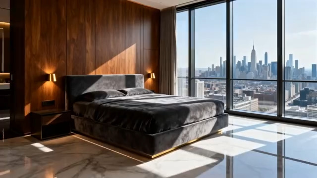  现代卧室城市景观全景(1)2589#横屏 	 -