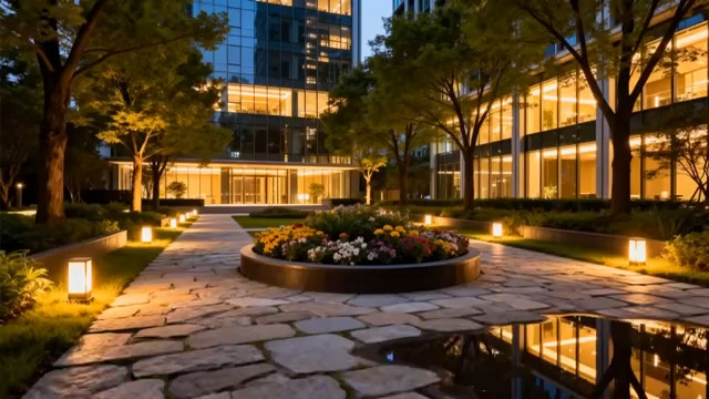  小区园林景观夜景素材648#横屏 	 
