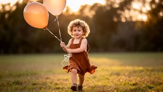  小女孩草地手持气球奔跑2701#横屏 	 - 