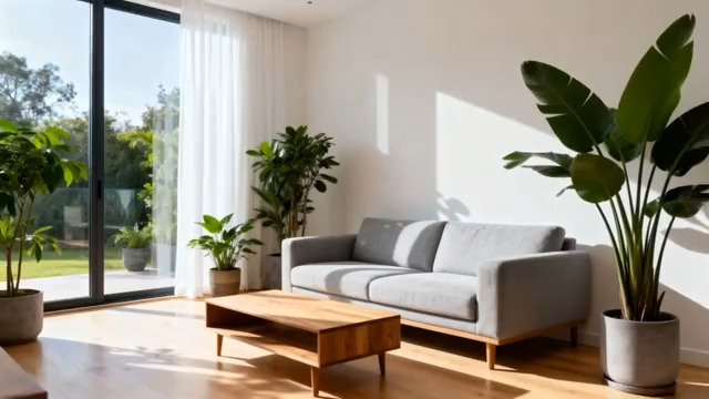  现代客厅沙发茶几绿植布置1187#横屏 	 -