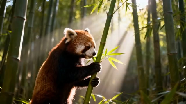  小熊猫竹林中抱竹子画面2666#横屏 	 - 