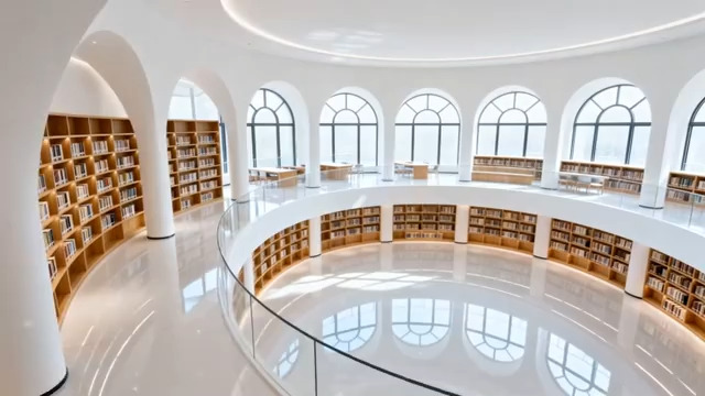  现代图书馆内人物行走场景1867#横屏 	 