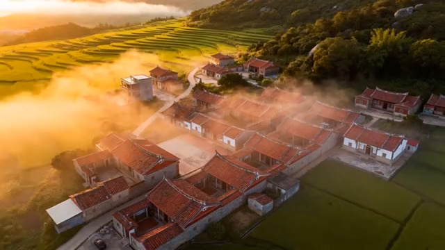  乡村古建筑群航拍全景1302#横屏 	 