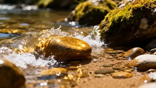  溪流中石头与流水特写1098#横屏 	 