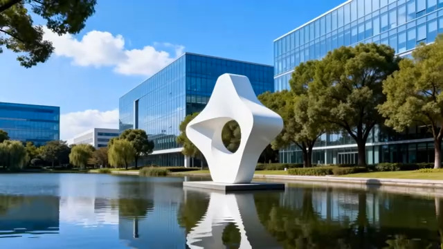  现代办公楼前水景雕塑景观1744#横屏 	 