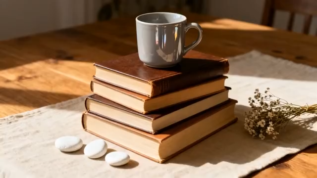 桌上书籍叠放配咖啡杯864#横屏 