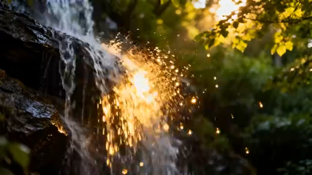 自然瀑布光影效果画面448#横屏 