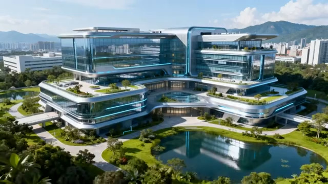  现代化写字楼建筑鸟瞰1917#横屏 	 