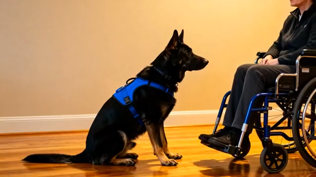 坐轮椅者与德国牧羊犬互动3558#横屏 