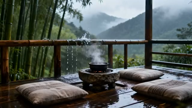 林雨景下的户外茶歇场景3740#横屏 
