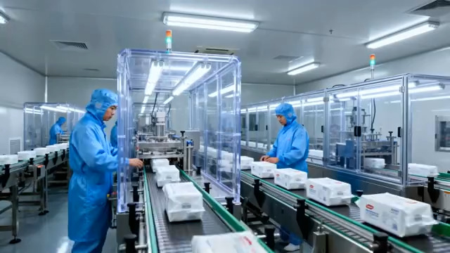  无尘车间工人操作生产线145#横屏 	 