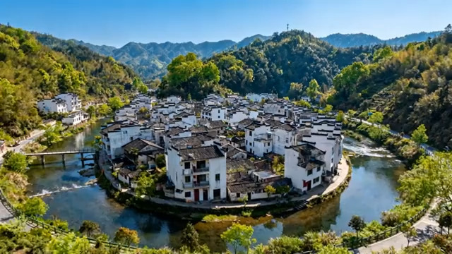  婺源徽派村落自然风光1389#横屏 	 
