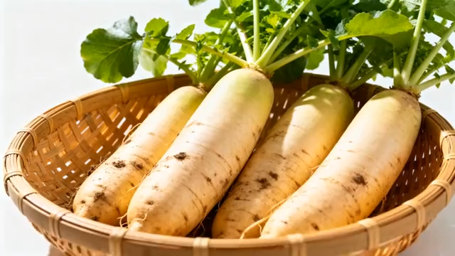 篮中新鲜白萝卜素材1587#横屏 