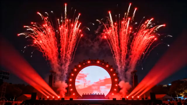  舞台烟花夜景素材1#横屏 	 