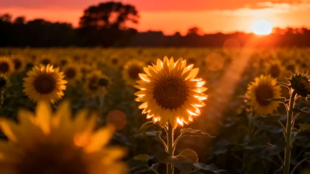  夕阳下的向日葵花田1541#横屏 	 
