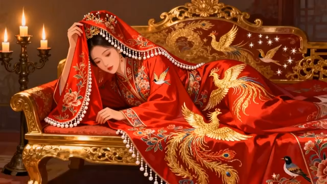 中式新娘着凤冠霞帔躺沙发4627#横屏 