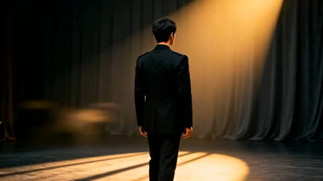  舞台上穿西装男子逆光背影2559#横屏 	 