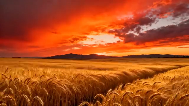  夕阳下的金色麦田风光2444#横屏 	 - 