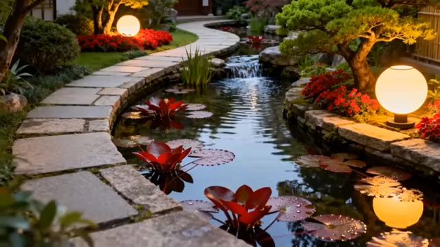 中式园林景观夜景素材4398#横屏 