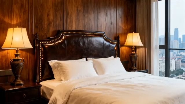  卧室酒店大床及城市景观2309#横屏 	 