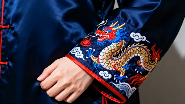 中式服装袖口龙纹刺绣特写(1)5378#横屏 