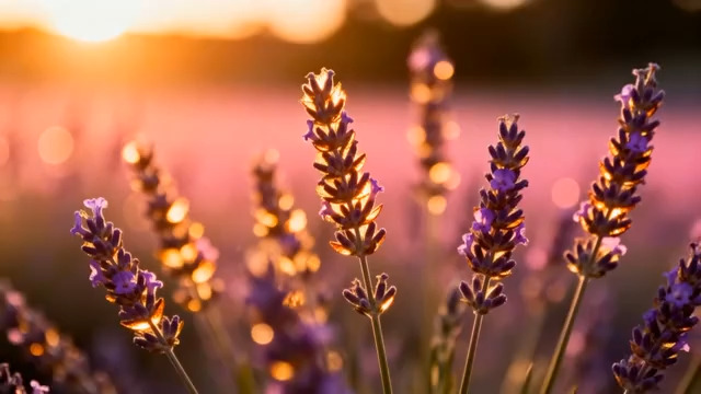  夕阳下的薰衣草特写2837#横屏 	 -