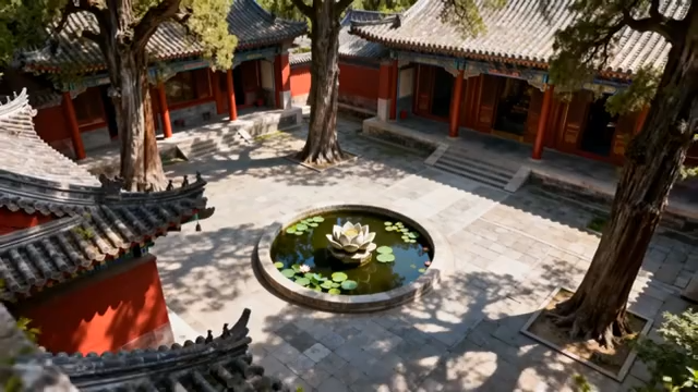 中式古建筑庭院池塘景观5104#横屏 