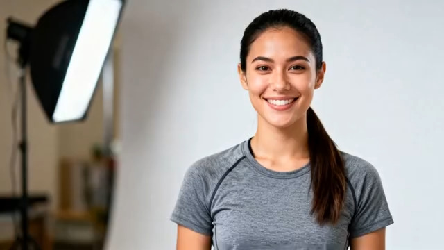  微笑女性摄影棚拍摄素材2128#横屏 	 -