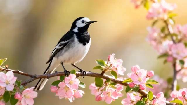 枝头小鸟与盛开花朵4861#横屏 