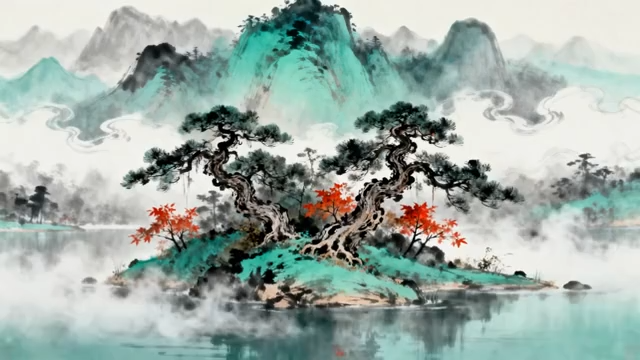 中式山水国画风景5163#横屏 