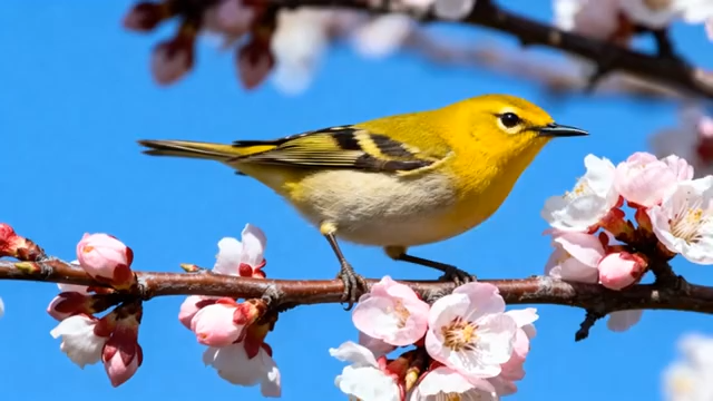 枝头黄鸟与盛开的花朵4190#横屏 